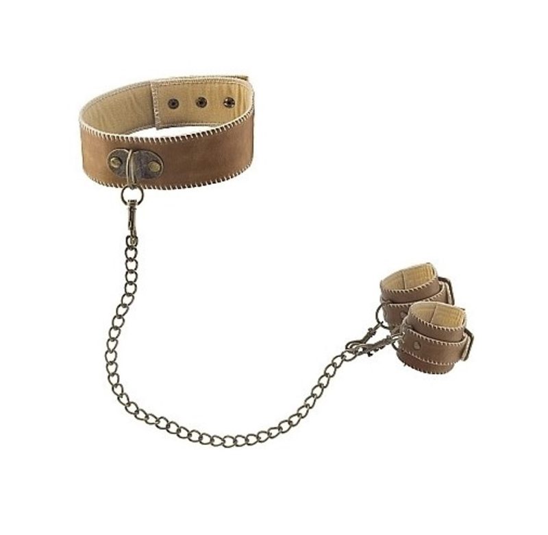 collar with handcuffs premium bonded leather 02